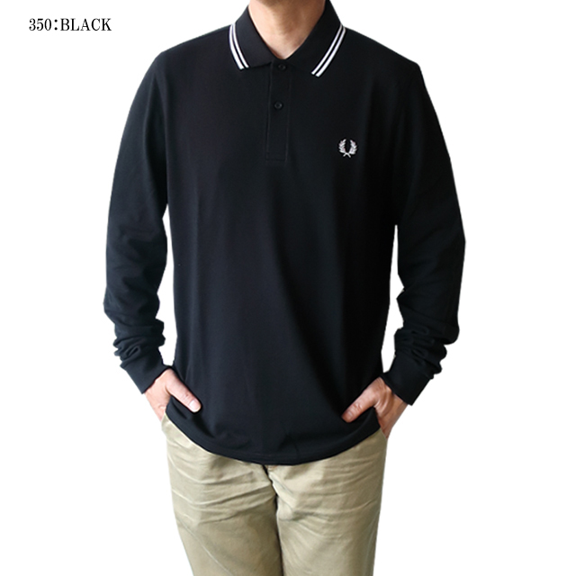 フレッドペリー ポロシャツ リブ長袖 FRED PERRY 長袖 ネイビー